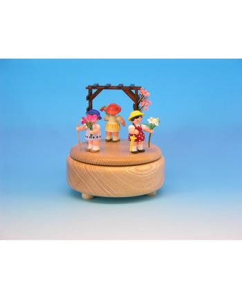 Spieldose, natur - 3 farbige Blumenkinder