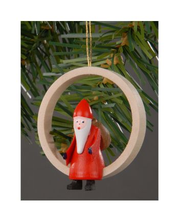 Christbaumschmuck - Weihnachtsmann im Holzring