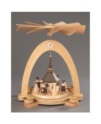 Pyramide, natur - Seiffener Kirche mit Kurrende