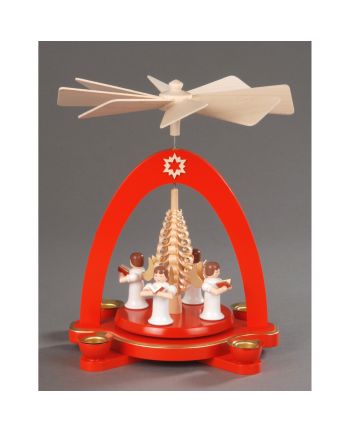 Pyramide, rot - 4 Engel mit Spanbaum