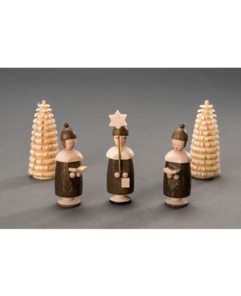 Kurrendefiguren mit Mütze – 1Sternträger, 2 Buchträger, 2 Ringelbäume