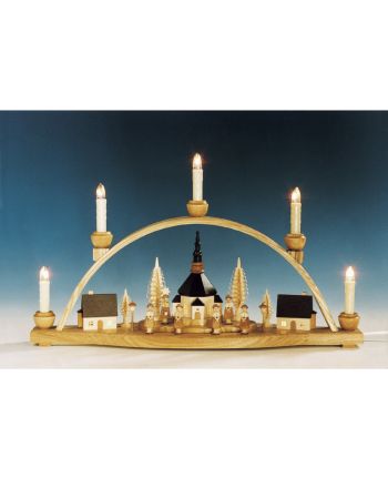 Schwibbogen Seiffener Kirche mit Innenbeleuchtung, natur elektr. beleuchtet