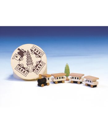 Spanschachtel mit Eisenbahn