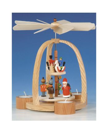 Teelichtpyramide mit Weihnachtsmann und Reiterlein, bunt