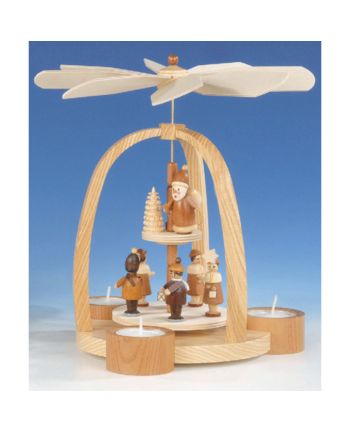 Teelichtpyramide mit Weihnachtsmann und Striezelkinder, natur