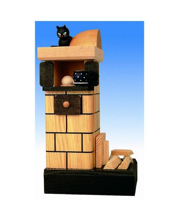 Kachelofen, rauchend - natur, mit Holz