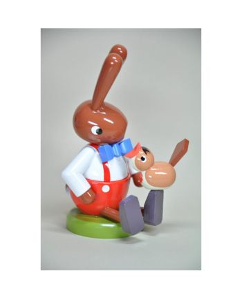 Hase sitzend mit Vogel - Höhe 16 cm