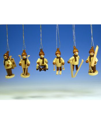 Kindergruppe Wintersport - Baumbehang, natur, 6 Figuren