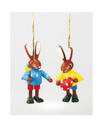 Osterartikel - Hasenpärchen, 4 cm zum Hängen bunt