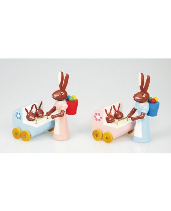 Osterartikel - Hasenmutter mit Zwillingswagen zum Stell