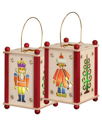 Erzgebirgische Laterne Nussknacker und Räucherfigur mit LED-Licht, Höhe: 14/21 cm